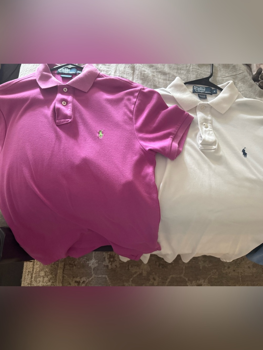 3 Polo’s by Ralph Lauren Mens Short-Sleeve Polo in Pink, Grey and White.
